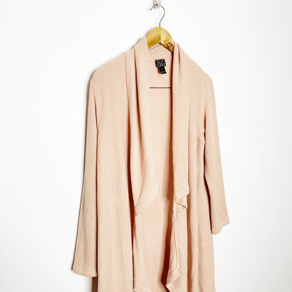 CLARA SUN WOO Cozy Sweater Knit Draped Cardigan Open front Knit pink womens L - Picture 3 of 6